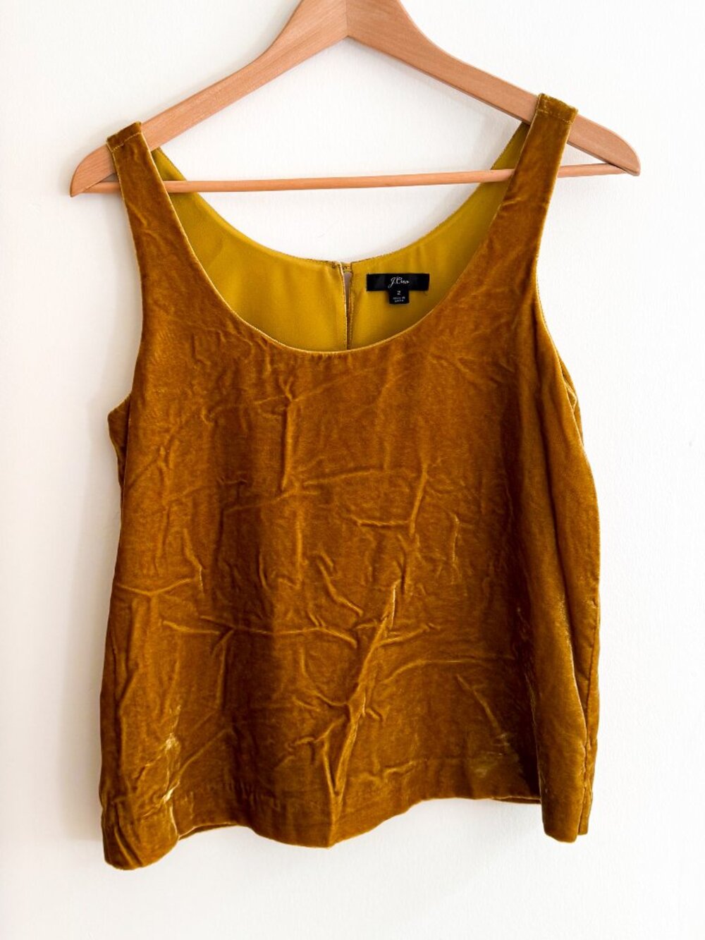 Y2K Vintage J.Crew Mustard Gold Yellow Crushed Velvet Tank (2)